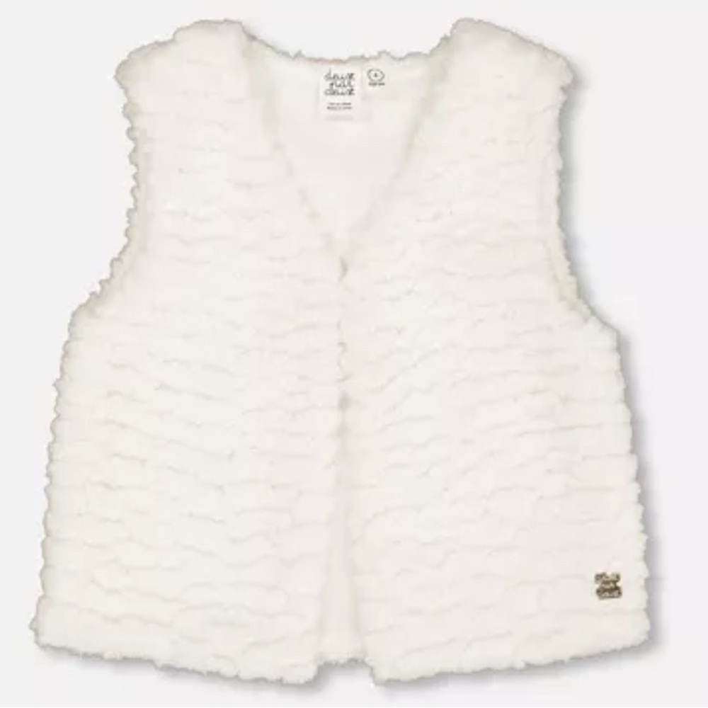 Deux Par Deux Girls Faux Fur Vest Off White Size 4